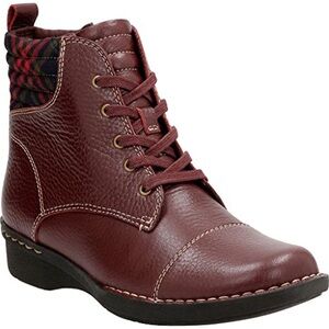 Clark's Whistle Bea Leather Ankle Boots Lace Up Side Zip Plaid Size 10 A43